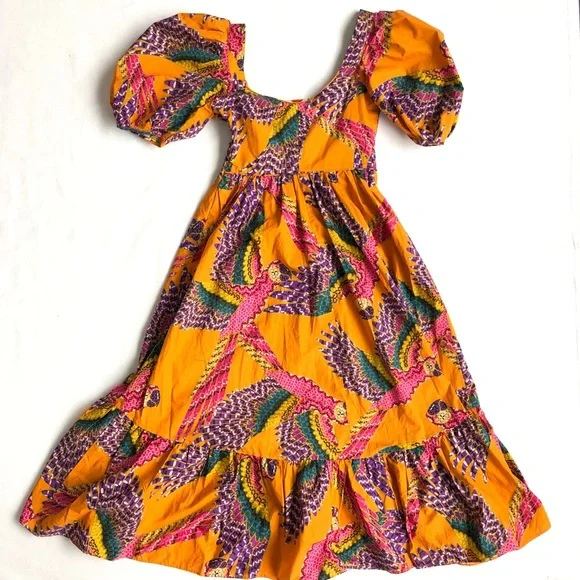 Like New Farm Rio puff sleeve beaded macaws midi dress xsmall - Picture 5 of 11